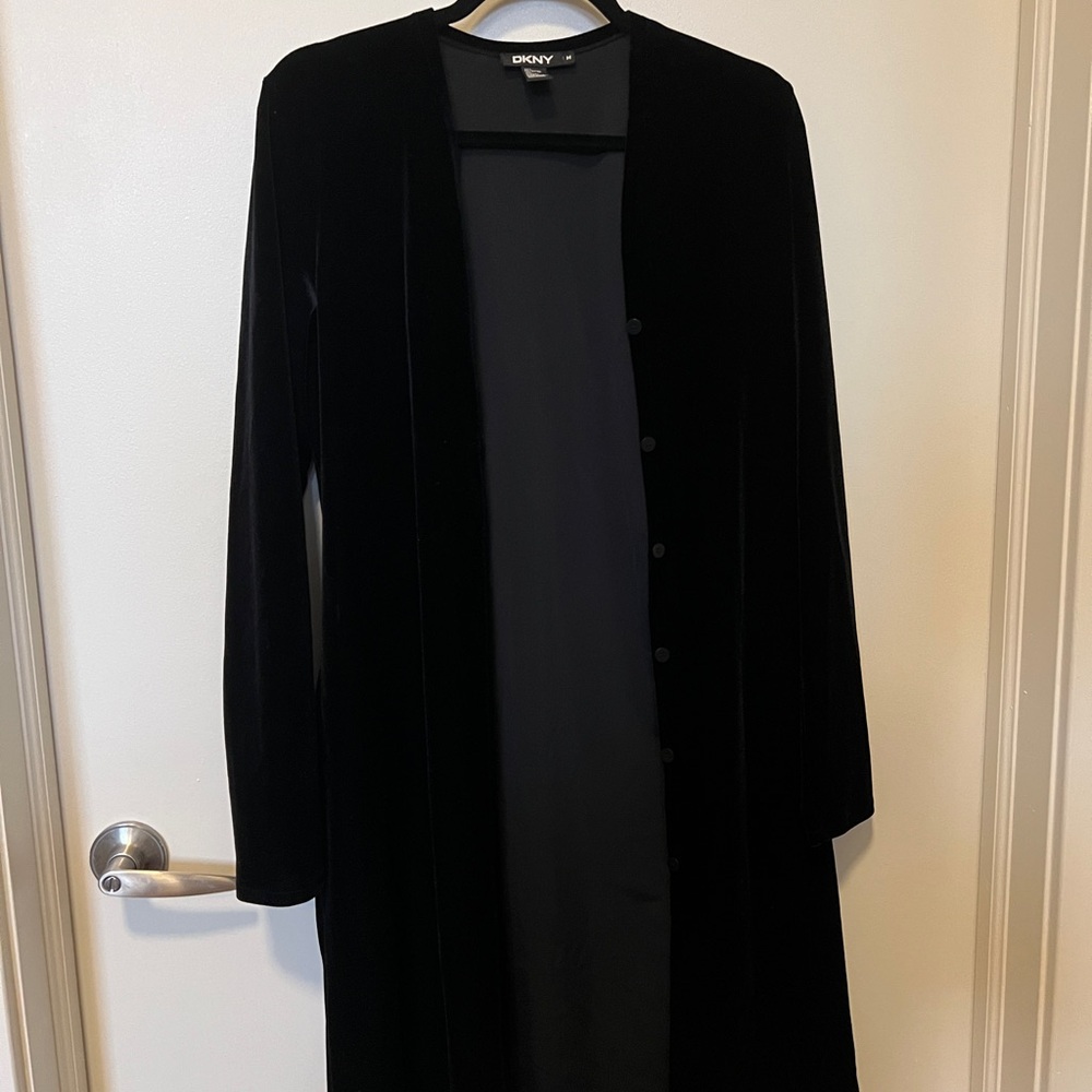 DKNY Velvet-like Black Button-up Cardigan